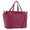 Salvatore Ferragamo Gancini Hand Bag Leather 2way Purple Gold Auth bs34636-1