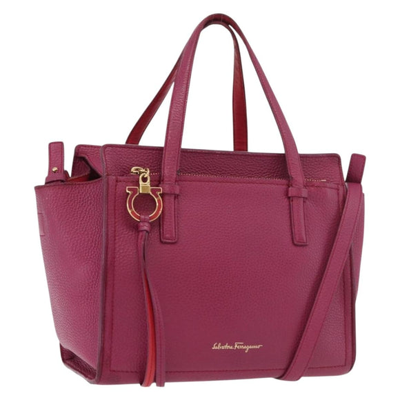 Salvatore Ferragamo Gancini Hand Bag Leather 2way Purple Gold Auth bs34636