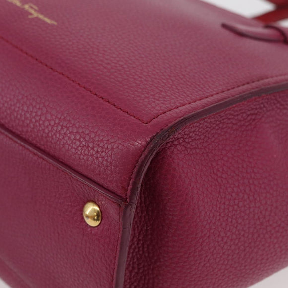 Salvatore Ferragamo Gancini Hand Bag Leather 2way Purple Gold Auth bs34636