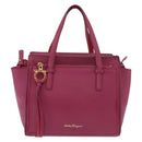 Salvatore Ferragamo Gancini Hand Bag Leather 2way Purple Gold Auth bs34636-13