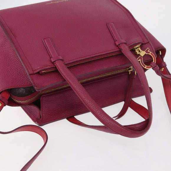 Salvatore Ferragamo Gancini Hand Bag Leather 2way Purple Gold Auth bs34636