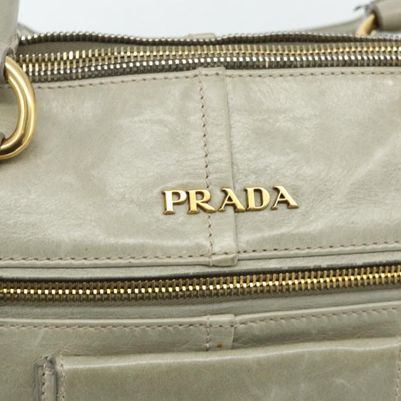 PRADA Handtas Leer 2way Grijs Goud Auth bs34637
