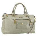 PRADA Handtas Leer 2way Grijs Goud Auth bs34637-1