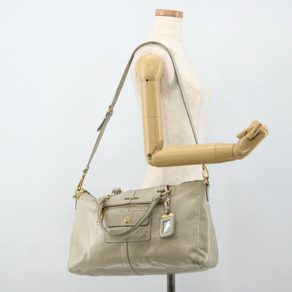 PRADA Handtas Leer 2way Grijs Goud Auth bs34637