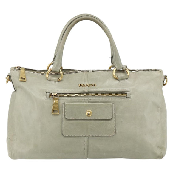 PRADA Handtas Leer 2way Grijs Goud Auth bs34637