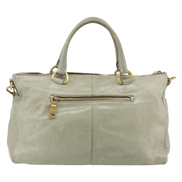 PRADA Handtas Leer 2way Grijs Goud Auth bs34637