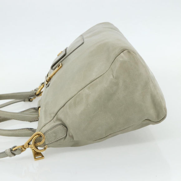 PRADA Handtas Leer 2way Grijs Goud Auth bs34637