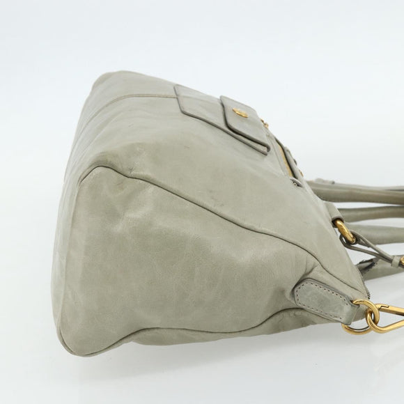 PRADA Handtas Leer 2way Grijs Goud Auth bs34637