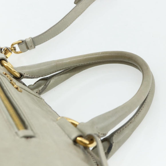 PRADA Handtas Leer 2way Grijs Goud Auth bs34637