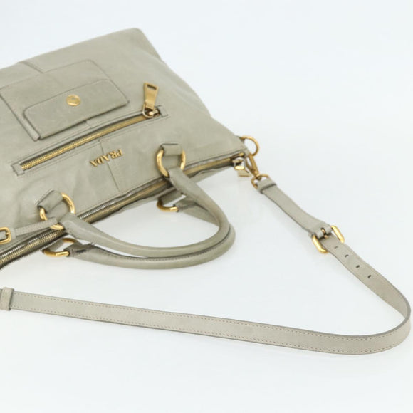 PRADA Handtas Leer 2way Grijs Goud Auth bs34637