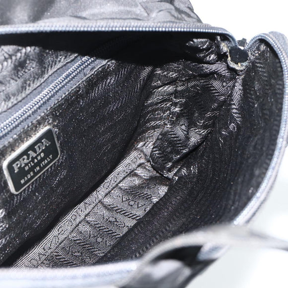 PRADA Hand Bag Nylon Black Silver Auth bs34638