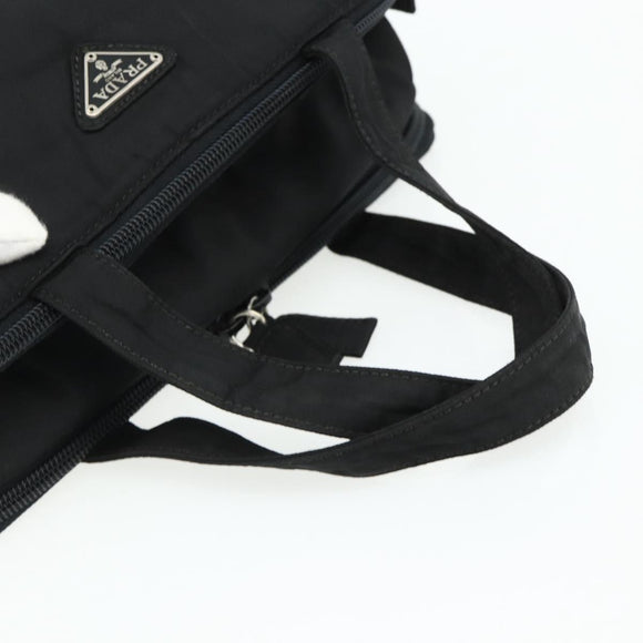 PRADA Hand Bag Nylon Black Silver Auth bs34638