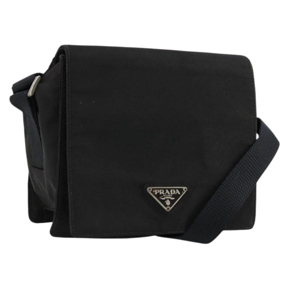 PRADA Shoulder Bag Nylon Black Silver Auth bs34639