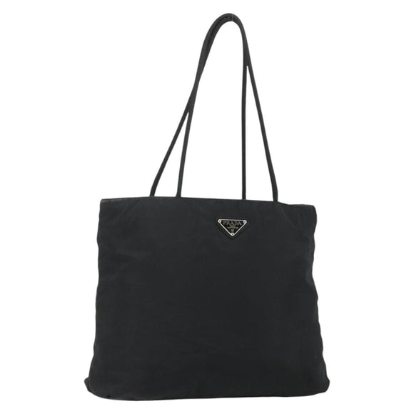 PRADA Tote Bag Nylon Black Silver Auth bs34641