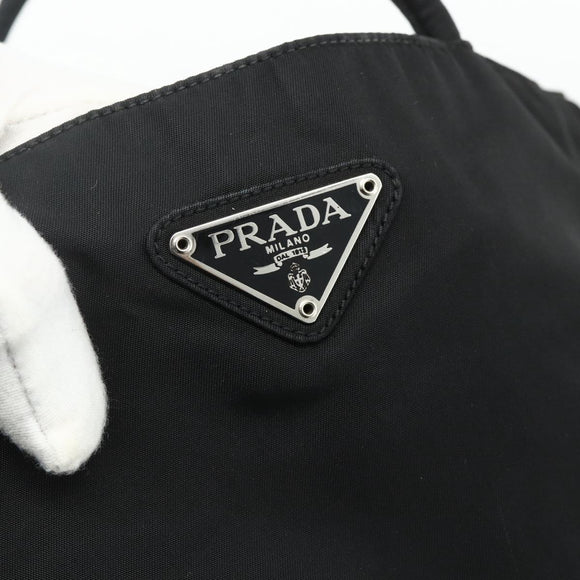 PRADA Tote Bag Nylon Black Silver Auth bs34641
