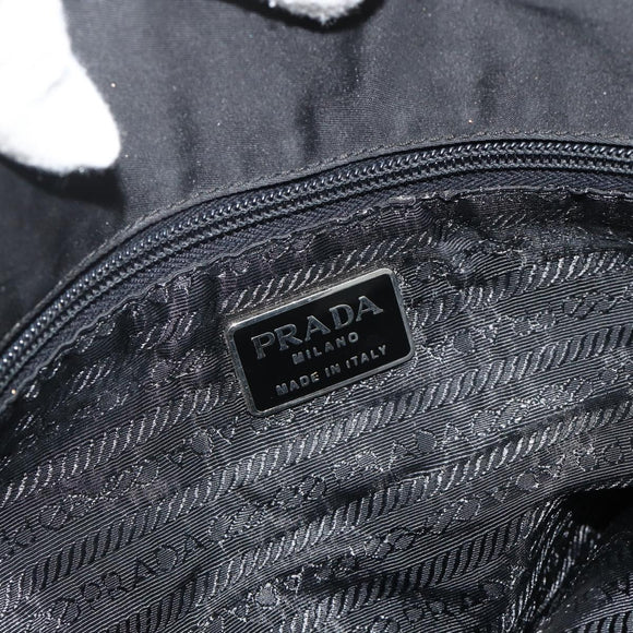 PRADA Tote Bag Nylon Black Silver Auth bs34641