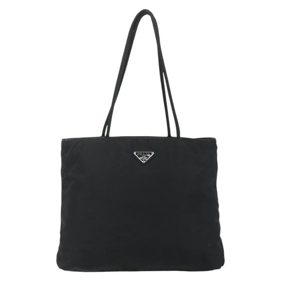 PRADA Tote Bag Nylon Black Silver Auth bs34641