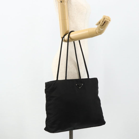 PRADA Tote Bag Nylon Black Silver Auth bs34641