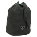 PRADA Drawstring Pouch Nylon Khaki Silver Auth bs34644-1