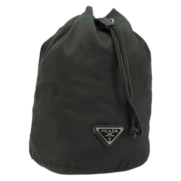 PRADA Drawstring Pouch Nylon Khaki Silver Auth bs34644