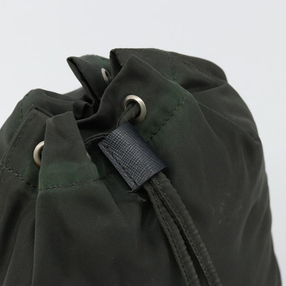 PRADA Drawstring Pouch Nylon Khaki Silver Auth bs34644