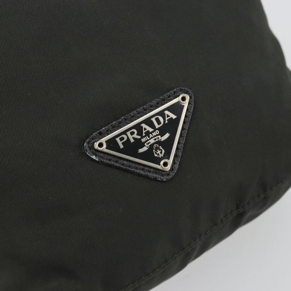 PRADA Drawstring Pouch Nylon Khaki Silver Auth bs34644