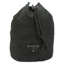 PRADA Drawstring Pouch Nylon Khaki Silver Auth bs34644-2