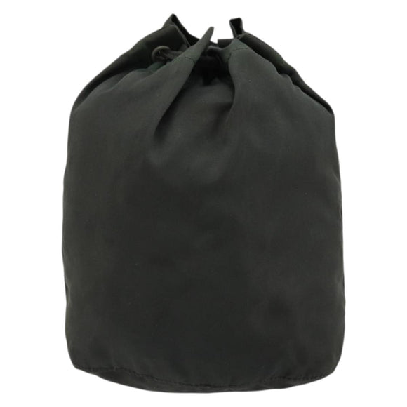 PRADA Drawstring Pouch Nylon Khaki Silver Auth bs34644