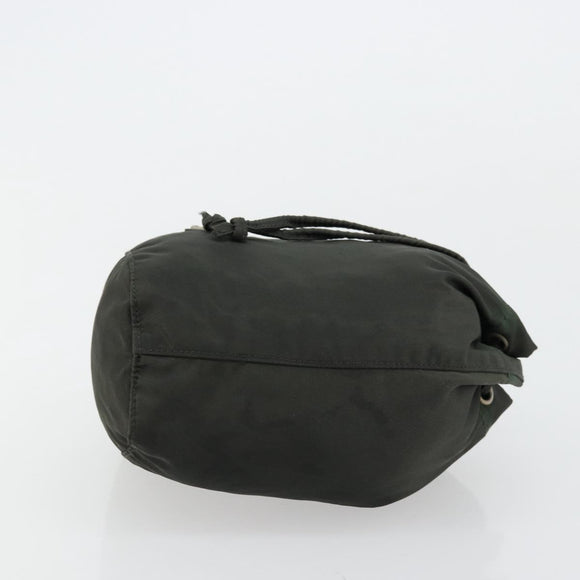 PRADA Drawstring Pouch Nylon Khaki Silver Auth bs34644