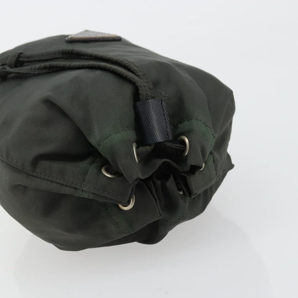 PRADA Drawstring Pouch Nylon Khaki Silver Auth bs34644