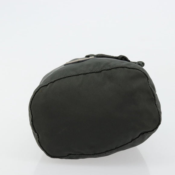 PRADA Drawstring Pouch Nylon Khaki Silver Auth bs34644