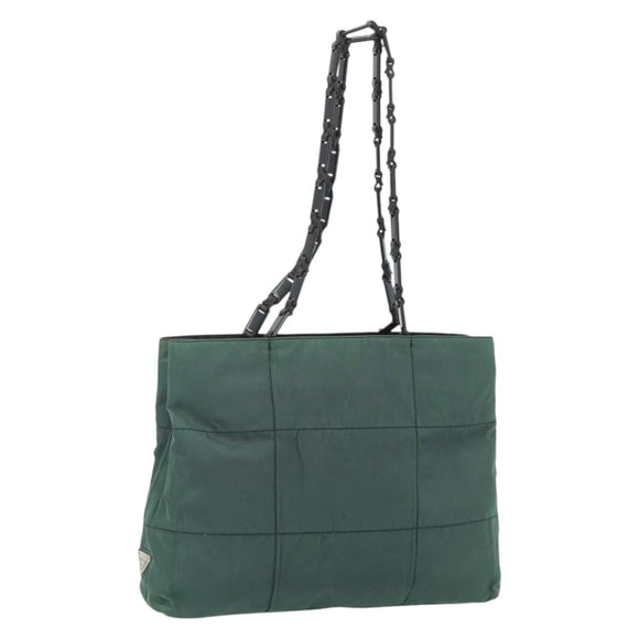 PRADA Chain Tote Bag Nylon Green Silver Auth bs34645