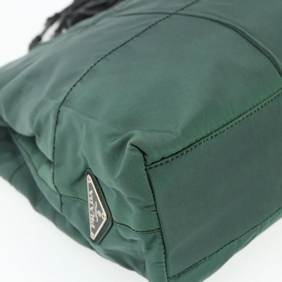 PRADA Chain Tote Bag Nylon Green Silver Auth bs34645