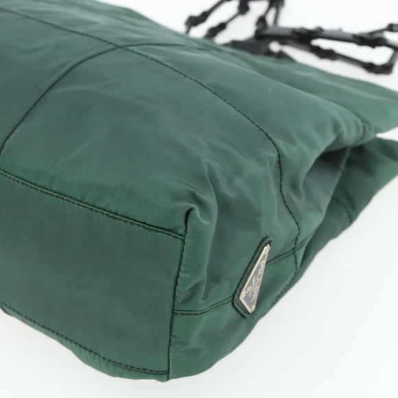 PRADA Chain Tote Bag Nylon Green Silver Auth bs34645