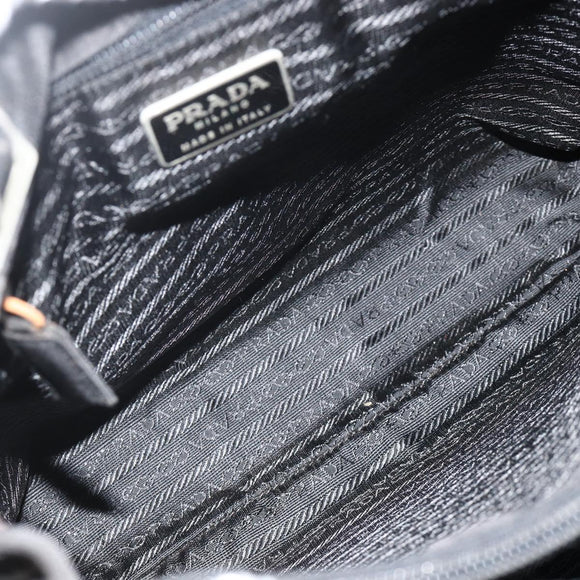 PRADA Tote Bag Nylon Black Silver Auth bs34646