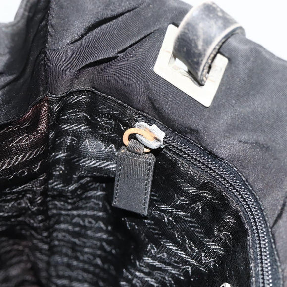 PRADA Tote Bag Nylon Black Silver Auth bs34646