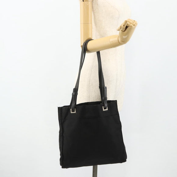PRADA Tote Bag Nylon Black Silver Auth bs34646