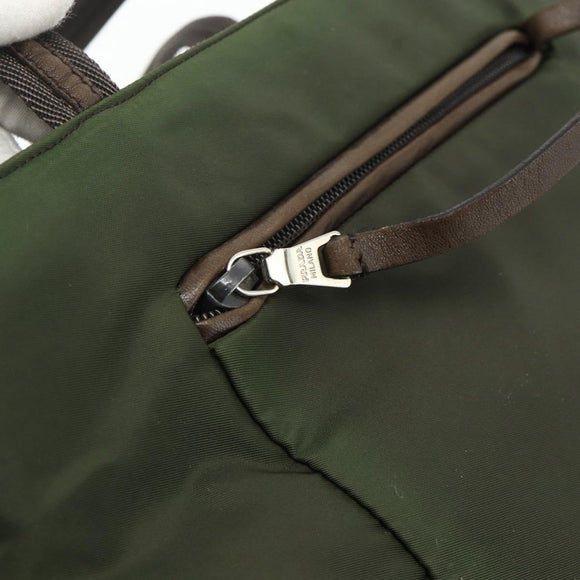 PRADA Tote Bag Nylon Khaki Silver Auth bs34647