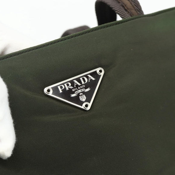 PRADA Tote Bag Nylon Khaki Silver Auth bs34647