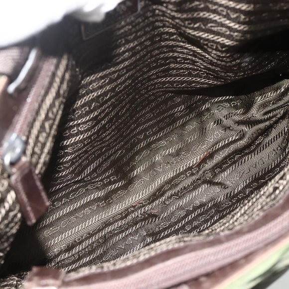 PRADA Tote Bag Nylon Khaki Silver Auth bs34647