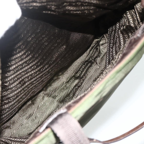 PRADA Tote Bag Nylon Khaki Silver Auth bs34647