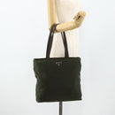 PRADA Tote Bag Nylon Khaki Silver Auth bs34647-27