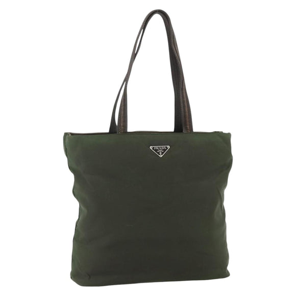 PRADA Tote Bag Nylon Khaki Silver Auth bs34647