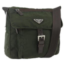 PRADA Shoulder Bag Nylon Khaki Silver Auth bs34648-1