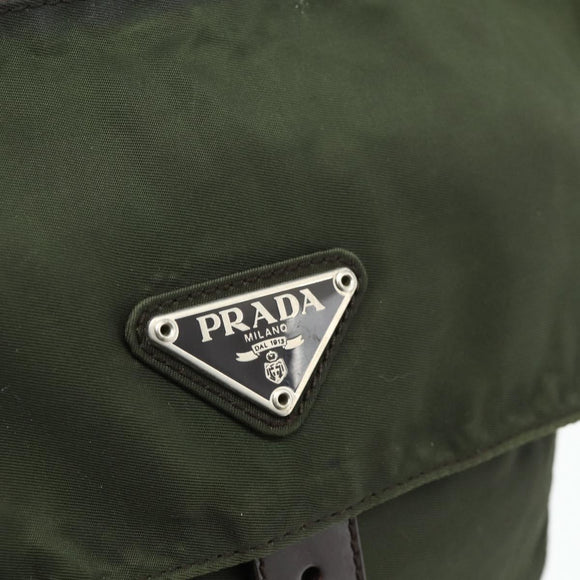PRADA Shoulder Bag Nylon Khaki Silver Auth bs34648