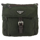 PRADA Shoulder Bag Nylon Khaki Silver Auth bs34648-2