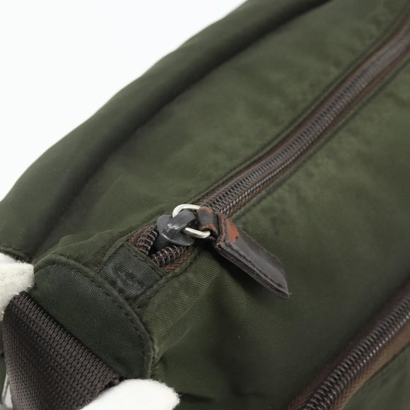 PRADA Shoulder Bag Nylon Khaki Silver Auth bs34648