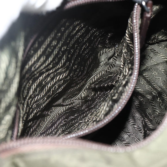 PRADA Shoulder Bag Nylon Khaki Silver Auth bs34648