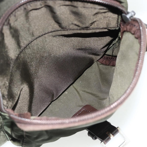 PRADA Shoulder Bag Nylon Khaki Silver Auth bs34648