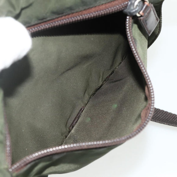 PRADA Shoulder Bag Nylon Khaki Silver Auth bs34648